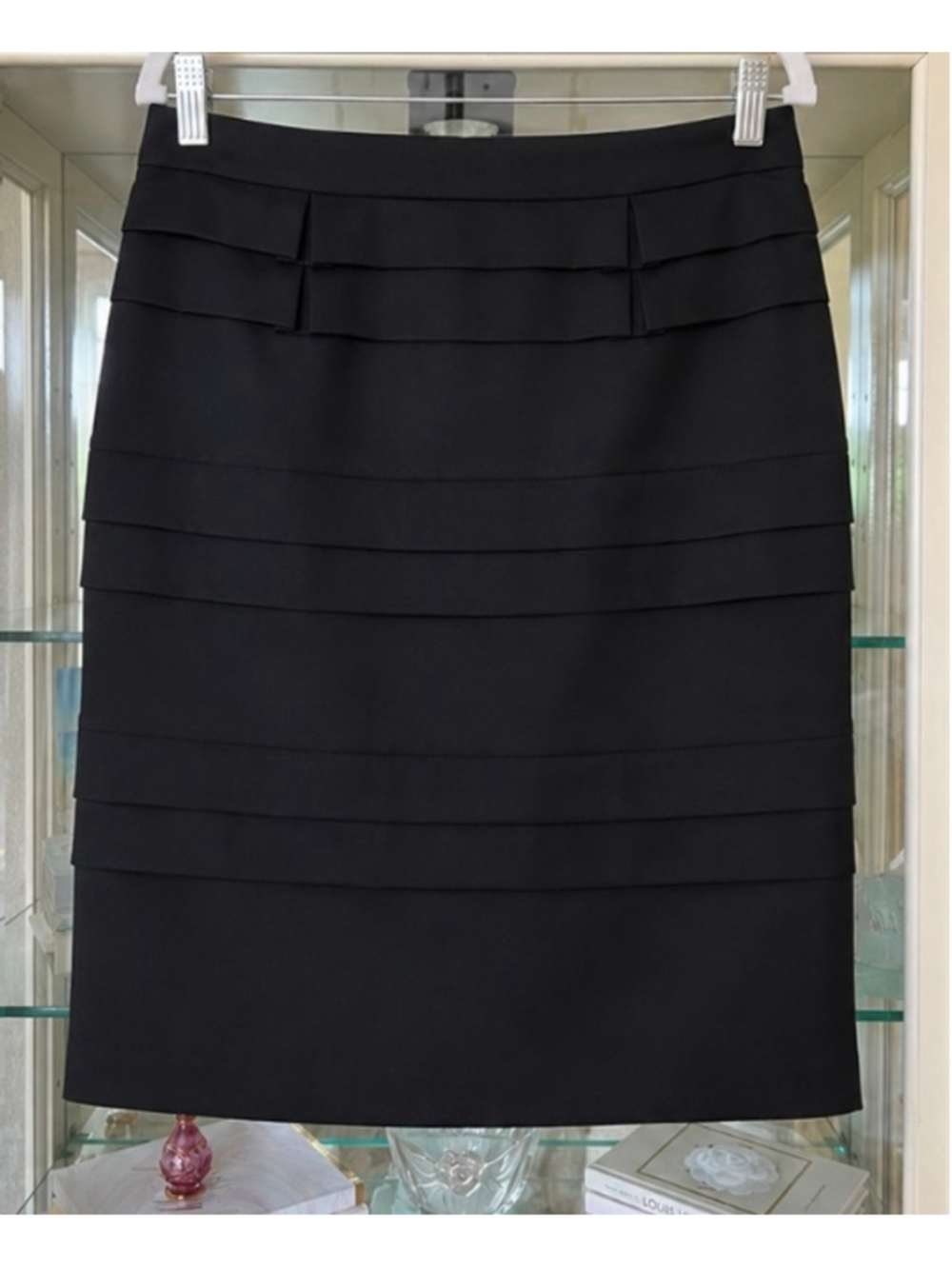 Miu Miu Black Tiered Ruffle Midi Skirt Size 8/44 Luxury Feminine New w/Tag